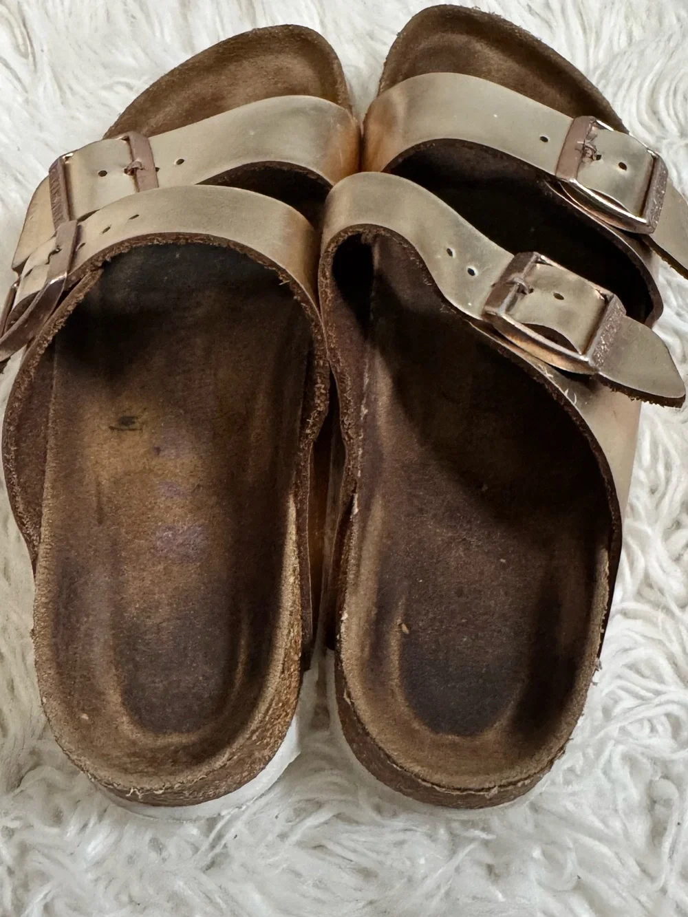Birkenstock Metallic Rose Gold Double Buckle Sandals size 38 EU 7/7.5 US womens